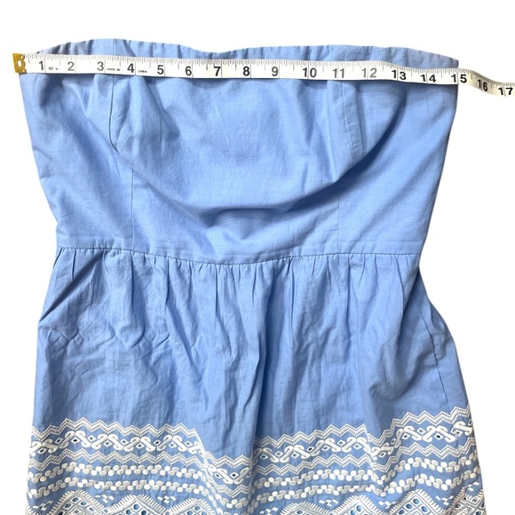 J. Crew Blue and White Embroidered Strapless Dress, Size 6 - Picture 3 of 8